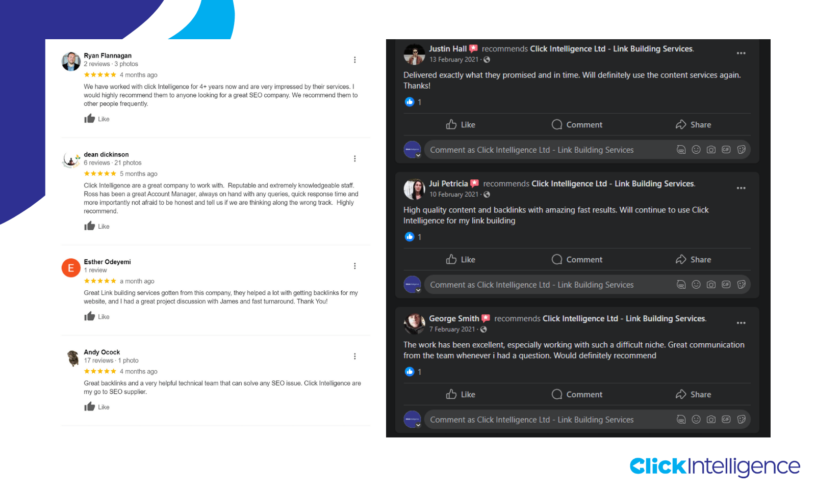 Click Intelligence Google and Facebook Reviews